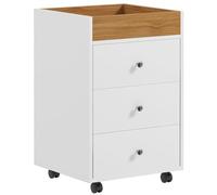 HOMCOM Meuble de Rangement, Commode de Bureau Accessoire Bureau avec 4 Roulettes, 3 Tiroirs et 1 Plateau Amovible, Charge 30 kg, pour Studio, Salon, 43 x 40 x 66,5 cm, Blanc et Naturel