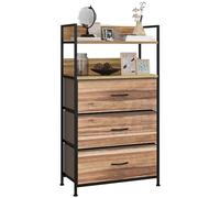 Commode 3 tiroirs 2 étagères - dim. 60L x 29l x 101H cm - châssis piètement métal noir tiroirs non tissés façades aspect bois Beige G
