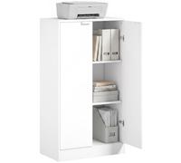 HOMCOM Meuble de Rangement de Bureau, Caisson 3 Niveaux avec Double Porte en Bois, charnières à Fermeture Douce, Support pour imprimante, 60l x 33,5P x 108H cm, Blanc