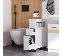 HOMCOM Meuble de rangement de salle de bain sur roulette armoire WC toilettes étagère ouverte 2 tiroirs 16 x 52 x 71,5 cm blanc