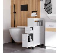 HOMCOM Meuble de rangement de salle de bain sur roulette, armoire WC toilettes étroit, avec étagère ouverte et 2 tiroirs, charge 20 kg, 16 x 52 x 71,5 cm, blanc Description:Besoin de ranger vos access