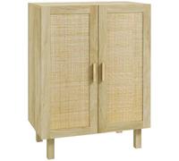 HomCom Buffet 2 portes 2 étagères style bohème cannage rotin bois clair beige