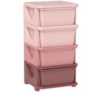 HOMCOM Meuble de rangement en plastique à 4 tiroirs pour enfants, coffre à jouets pour chambre d'enfant, salle de jeux, chambre à coucher, rose