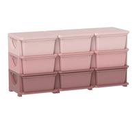 HOMCOM Meuble de rangement en plastique à 9 tiroirs, 3 niveaux pour enfants, coffre à jouets pour chambre d'enfant, salle de jeux, chambre à coucher, rose