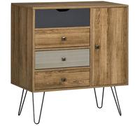 HOMCOM Meuble de rangement commode buffet 4 tiroirs 1 placard - pieds épingles à cheveux style bohème 79 x 39 x 86 cm marron
