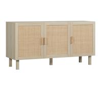 Buffet 3 portes style bohème chic cannage en rotin panneaux aspect bois clair Beige