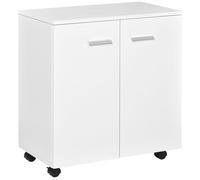 HOMCOM Meuble de Rangement Buffet Bas sur roulettes avec 2 Portes étagère Interne pour Salon, Chambre, Bureau 60 x 35 x 65 cm Blanc