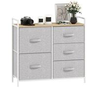 HOMCOM Commode à Tiroirs en Tissu Meuble de Rangement avec 5 Tiroirs Amovibles pour Chambre Salon Cuisine 83 x 29 x 77 cm Gris