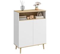 HOMCOM Meuble de Rangement Scandinave 80 x 38 x 102 cm Blanc Aspect Bois | Buffet Cuisine, Design Scandinave, Placard 2 Portes, Étagère Réglable, Pieds en Bois Massif