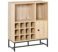 HOMCOM Meuble de Rangement Style Industriel casier à Bouteilles Support Verres à vin Niche Placard Motif Chevron métal Noir Panneaux Aspect chêne Clair