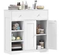 HOMCOM Meuble de Salle de Bain 1 Tiroir 2 Portes 80 x 30 x 80,2 cm Blanc | 3 Compartiments Ouverts, Meuble de Rangement, Style Scandinave, Armoire Salle de Bain, Salon, Chambre