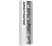 HOMCOM Meuble de Salle de Bain 6 Niveaux 38x26x160cm Blanc | Meuble de Rangement, Colonne Salle de Bain, à Fermeture Douce, 4 Portes dont 2 Acrylique, Étagères Réglables, Salon, Chambre