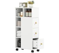 HOMCOM Meuble de Salle de Bain à roulettes, Meuble de Rangement étroit, Armoire Salle de Bain 3 tiroirs, 5 Compartiments Ouverts et étagères réglables, pour Salon, Petits espaces, 20x40x80cm, Blanc