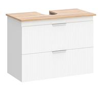 HOMCOM Meuble de salle de bain avec deux grands tiroirs, meuble bas de salle de bain avec design bicolore, pour lavabo avec ou sans socle, 80 x 40 x 60 cm, blanc + naturel