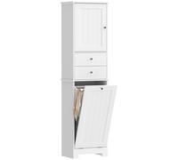 HOMCOM Meuble de Salle de Bain avec Panier à Linge Pliable, Armoire et 2 Tiroirs, en Bois, 45x30x171 cm, Bianco