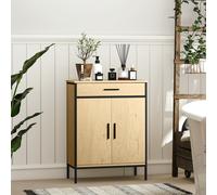 HOMCOM Meuble de salle de bain avec tiroir, placard à porte, étagère réglable et charnières à fermeture, 60 x 30 x 80 cm, chêne