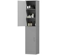 HOMCOM Meuble de Salle de Bain, Colonne Salle de Bain étroit avec 2 Portes et 4 étagères réglables, Meuble de Rangement pour Salon, Toilette, Petits espaces, 40 x 35 x 180 cm, Gris