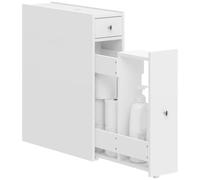 HOMCOM Meuble de Salle de Bain étroit avec 2 Tiroirs 16 x 48 x 58 cm Blanc | Armoire de Salle de Bain sur Pied, Étagère Ouverte, Meuble de Rangement, Salon, Buanderie, Petits Espaces