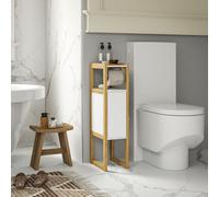 HOMCOM Meuble de Salle de Bain Gain de Place avec Porte-Papier Toilette, Placard et Étagère en Bambou, 20x33x80cm, Blanc