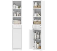 HOMCOM Meuble de Salle de Bain Haut, Meuble de Rangement, Colonne Salle de Bain avec Porte, tiroir, Compartiments Ouverts, étagère réglable, Style Moderne, pour Salon, Chambre, 33x30x172cm, Blanc