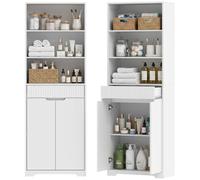 HOMCOM Meuble de Salle de Bain Haut, Meuble de Rangement avec 2 Portes à Fermeture Douce, tiroir, 3 Compartiments Ouverts et étagères réglables, Style Moderne, pour Salon, Chambre, 60x30x171cm, Blanc
