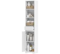 HOMCOM Meuble de salle de bain haut, meuble de rangement avec porte, tiroir, compartiments ouverts, étagère réglable, blanc