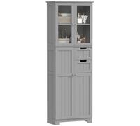 HOMCOM Meuble de Salle de Bain Haut, Meuble de Rangement, Colonne Salle de Bain avec 4 Portes Dont 2 vitrées, 2 tiroirs et étagères réglables, Style Moderne, pour Salon, Chambre, 60x30x170cm, Blanc