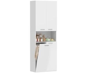 HOMCOM Meuble de Salle de Bain Haut, Meuble de Salle de Bain Peu encombrant avec Panier à Linge Rabattable, armoires à Portes à Fermeture Douce, Compartiment Ouvert, pour buanderie, Moderne,