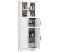 HOMCOM Meuble de Salle de Bain, Meuble de Rangement à 6 Niveaux avec 6 Portes Dont 2 vitrées et étagères réglables, Style Moderne, Armoire de Cuisine, Salon et Salle de Bain, 60 x 30 x 170 cm, Blanc