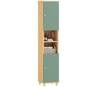 HOMCOM Meuble de Salle de Bain, Meuble de Rangement, Armoire Salle de Bain avec 2 placards, 2 Compartiments Ouverts et étagères réglables, pour Salon, Petits espaces, 30 x 30 x 166 cm, Vert