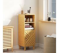HOMCOM Meuble de salle de bain, meuble de rangement avec 1 placard, 2 compartiment ouvert, 32 x 30 x 90 cm, effet bois naturel