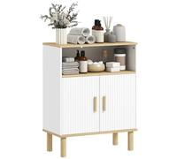 HOMCOM Meuble de Salle de Bain, Meuble de Rangement avec 2 Portes, Compartiment Ouvert et étagère réglable, Armoire Salle de Bain, Salon, Chambre, 60 x 29,5 x 76,5 cm, Blanc et Bois Naturel