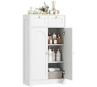 HOMCOM Meuble de Salle de Bain, Meuble de Rangement avec 2 tiroirs, Double Porte arquée et étagères réglables, Armoire Salle de Bain, Salon, Chambre, 60 x 30 x 108 cm, Blanc
