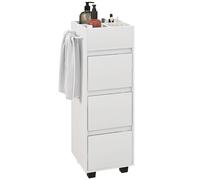 HomCom Meuble de salle de bain 4 compart., 3 tiroirs, porte-serviettes 35x30x90 cm Blanc