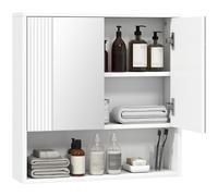 HOMCOM Meuble de salle de bain mural, meuble de salle de bain suspendu moderne avec porte à fermeture douce, 2 portes miroirs, compartiment ouvert, étagère réglable, pour salon et entrée, gain de