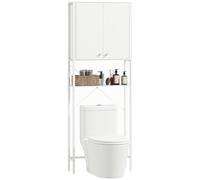 HOMCOM Meuble de salle de bains sur WC avec armoire et étagère ouverte, meuble sur machine à laver avec pieds en métal, pour salle de bain et buanderie, 64 x 20 x 180 cm, blanc