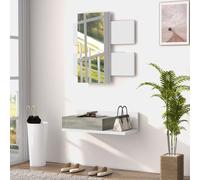 HOMCOM Meuble d'Entrée 2 en 1 avec Miroir Mural 75x3.5x75 cm et Tiroir 75x30.5x20 cm, Gris et Blanc