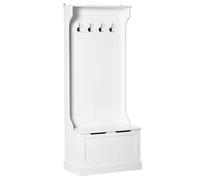 HOMCOM Meuble d'Entrée 4 en 1 Banc de Rangement 71,5 x 39,5 x 170 cm Blanc | Vestiaire avec 4 Crochets Doubles, Style Moderne, Porte Manteau pour Couloir Chambre Salon
