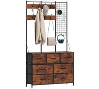 Meuble d'entrée - HOMCOM - 4 en 1 - 7 tiroirs en tissu et 14 crochets - cadre en acier - 100 x 30 x 183 cm - brun rustique
