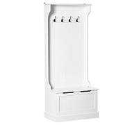 HOMCOM Meuble d'entrée 4 en 1, vestiaire d'entrée avec banc de rangement et 4 crochets doubles, style moderne, porte manteau pour couloir, chambre, salon, 71,5 x 39,5 x 170 cm, blanc