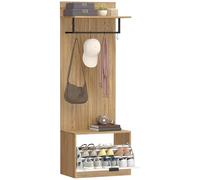 HOMCOM Meuble d'entrée 5 en 1, vestiaire d'entrée avec banc à chaussures rabattable, étagère et 4 crochets, style moderne, porte-manteau pour couloir, chambre, salon, 60 x 30 x 170 cm, chêne