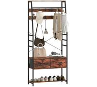 HOMCOM Meuble d'entrée 6 en 1, portemanteau, vestiaire avec tringle à vêtements, étagère, 2 tiroirs en tissu et 10 crochets, style industriel, pour couloir, entrée, chambre, noir et brun rustique