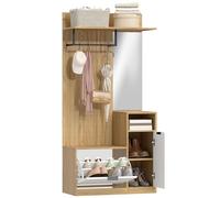 HOMCOM Meuble d'entrée 6 en 1, vestiaire d'entrée avec banc à chaussures rabattable, miroir, étagères, placard et patère, style moderne, porte-manteau pour couloir, chambre, salon, 80x37x168cm, chêne