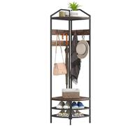 HOMCOM Meuble d'entrée angle Portemanteau 8 Patères Mobiles Brun Rustique