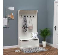 HOMCOM Meuble d'entrée avec banc porte manteaux 3 en 1 5 crochets, banc de rangement couvercle à charnière, pour salon, couloir 96 x 34 x 179,7 cm crème Descriptions Longues:Transformez votre entrée a