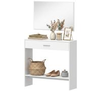 HOMCOM Meuble d'entrée avec miroir Cajón y Estante Mueble de Recibidor para Pasillo 91,5x27,9x85,5 cm Blanco