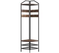 HOMCOM Meuble d'entrée d'angle, vestiaire à 4 niveaux, rangement pour chaussures, 8 patères mobiles, 2 étagères, brun rustique