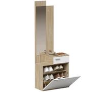 HOMCOM Meuble d'entrée Miroir & portechaussures Pliant 61x30x170cm Blanc | Ensemble d'entrée 2 pièces, siège, tiroir, petite table pour couloir
