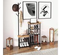 HOMCOM Meuble d'entrée vestiaire entrée 2 en 1 design industriel porte-manteaux et étagères à chaussures en acier - 92,5 x 28,2 x 182 cm noir Description:Ce meuble d'entrée 2 en 1 au style industriel