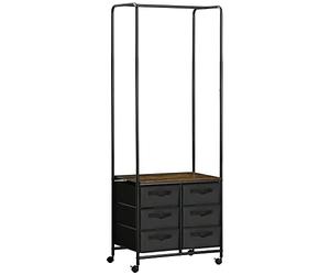 HOMCOM Meuble Dressing penderie Style Industriel avec 6 tiroirs en Tissu et 4 roulettes - 63,5 x 40 x 172,5 cm Noir Marron
